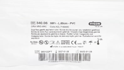 Vygon 340.06 Double Lumen Gastric Tube 06Fr - L. 60cm
